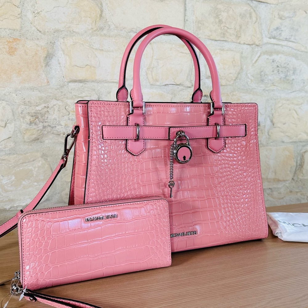 Michael Kors Hamilton Medium Embossed leather satchel crossbody&wallet set NWT - Picture 2 of 15